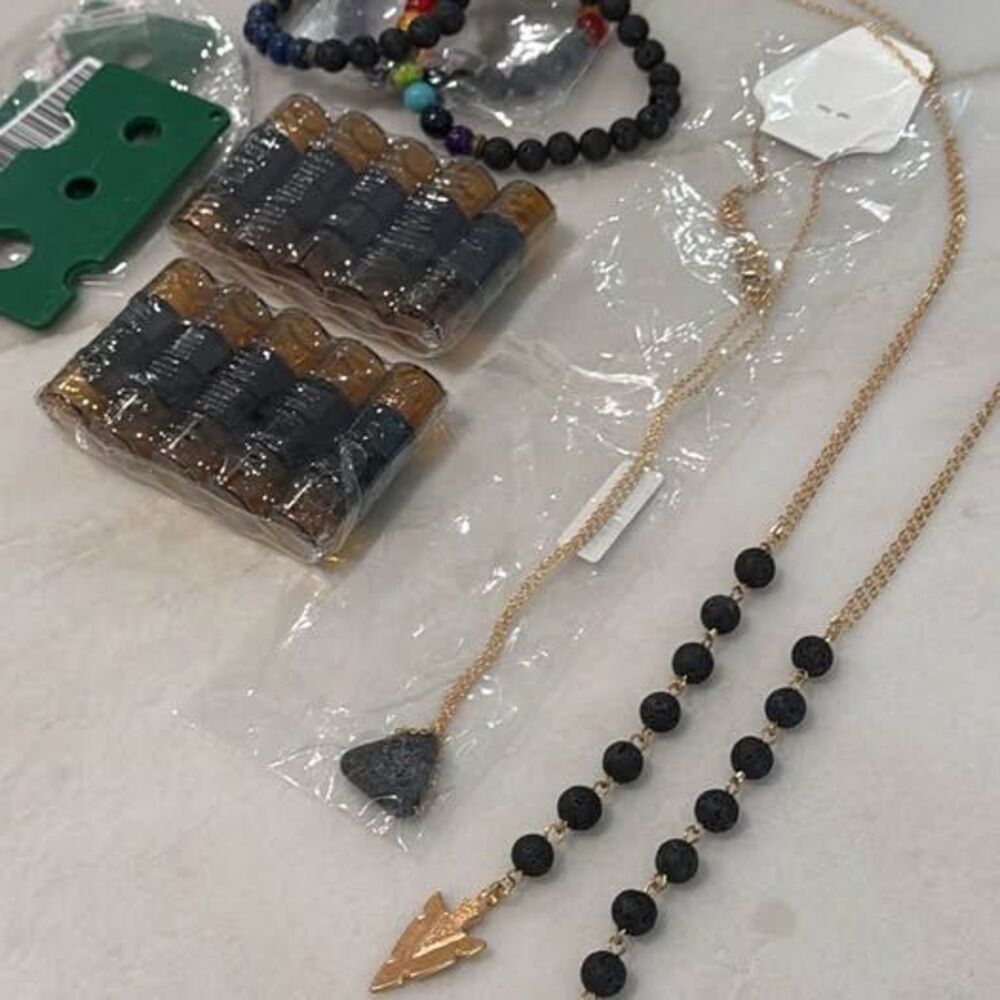 Essential Oil Accessory Bundle with Lava Stone Diffusing Jewelry and Glass Vials